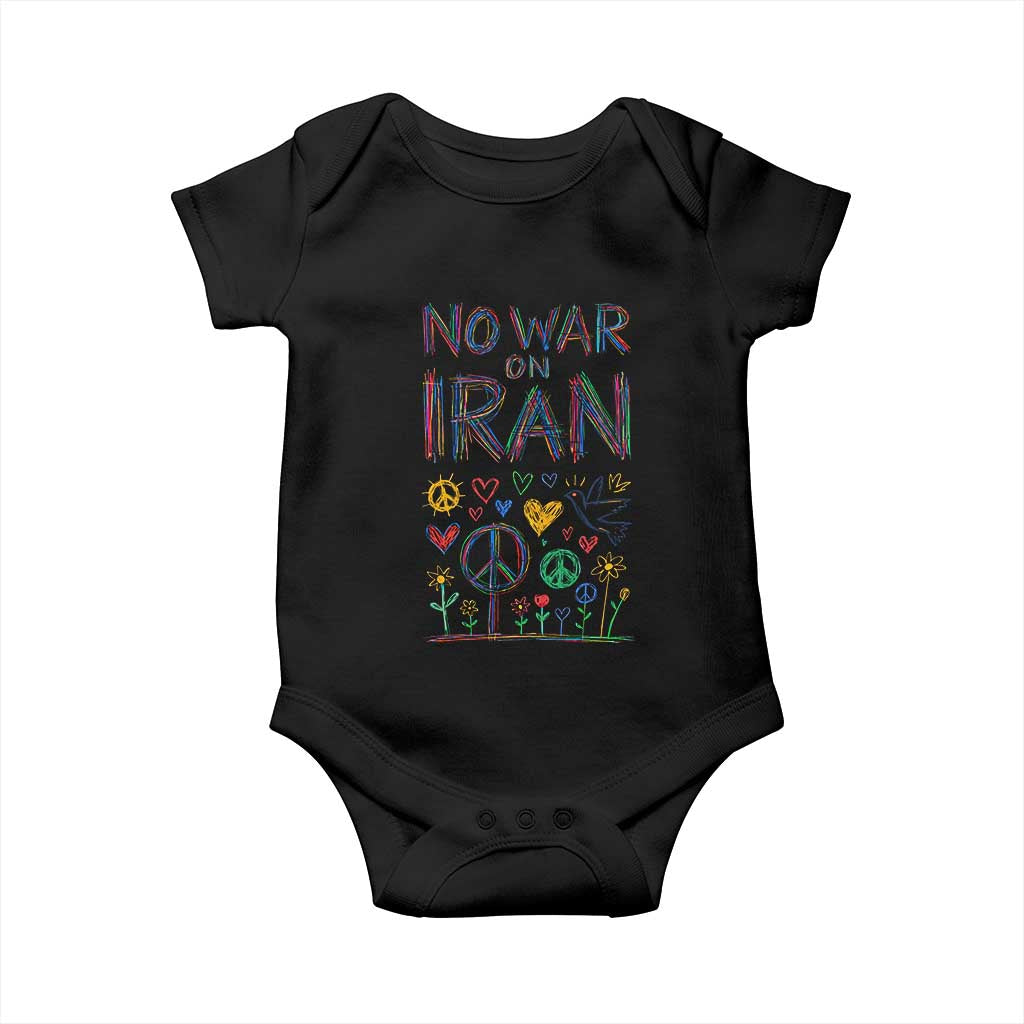 No War On Iran Colorful Peace Graphic Baby Onesie Retro Anti War Protest