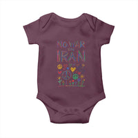 No War On Iran Colorful Peace Graphic Baby Onesie Retro Anti War Protest
