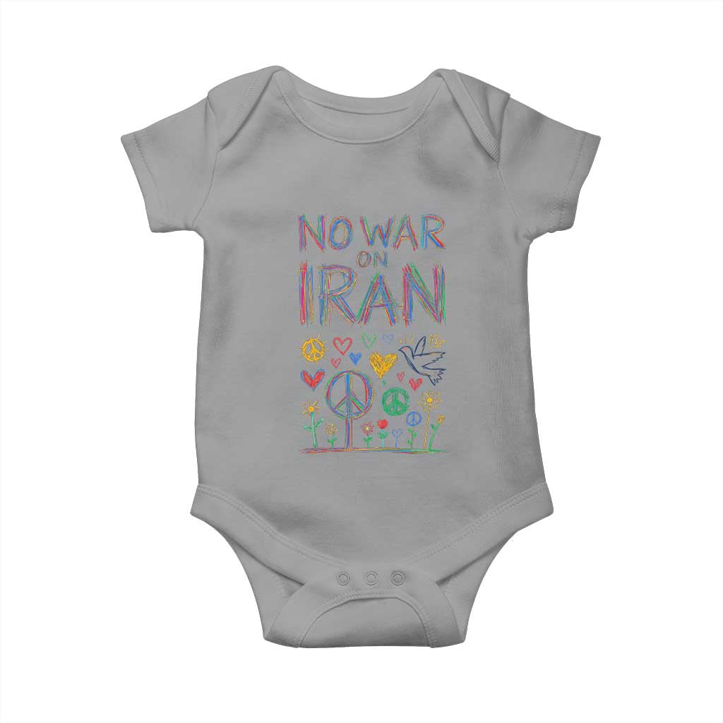 No War On Iran Colorful Peace Graphic Baby Onesie Retro Anti War Protest