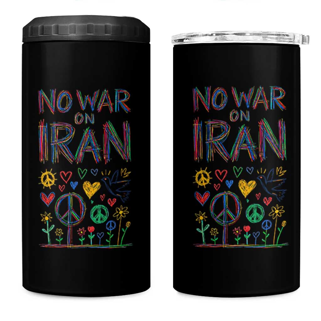No War On Iran Colorful Peace Graphic 4 in 1 Can Cooler Tumbler Retro Anti War Protest