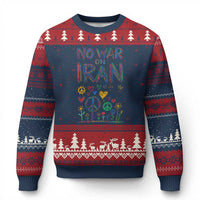 No War On Iran Colorful Peace Graphic Ugly Christmas Sweater Retro Anti War Protest