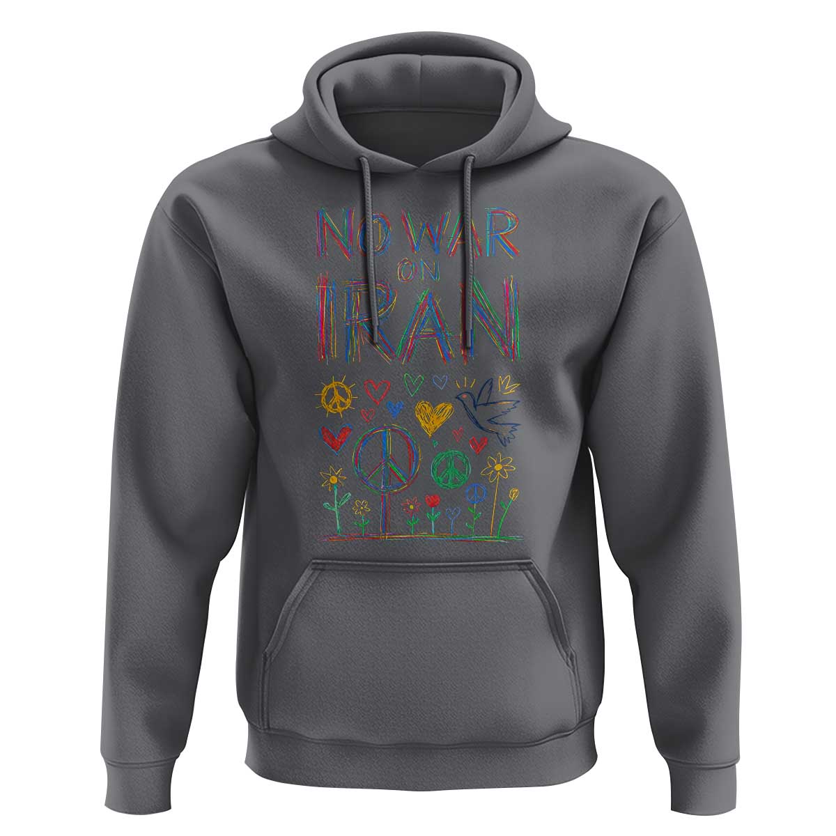 No War On Iran Colorful Peace Graphic Hoodie Retro Anti War Protest