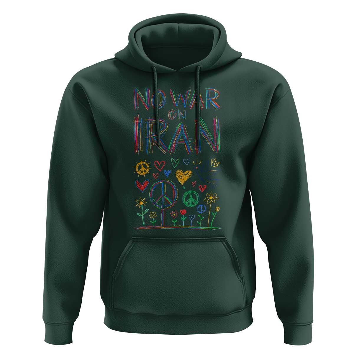 No War On Iran Colorful Peace Graphic Hoodie Retro Anti War Protest