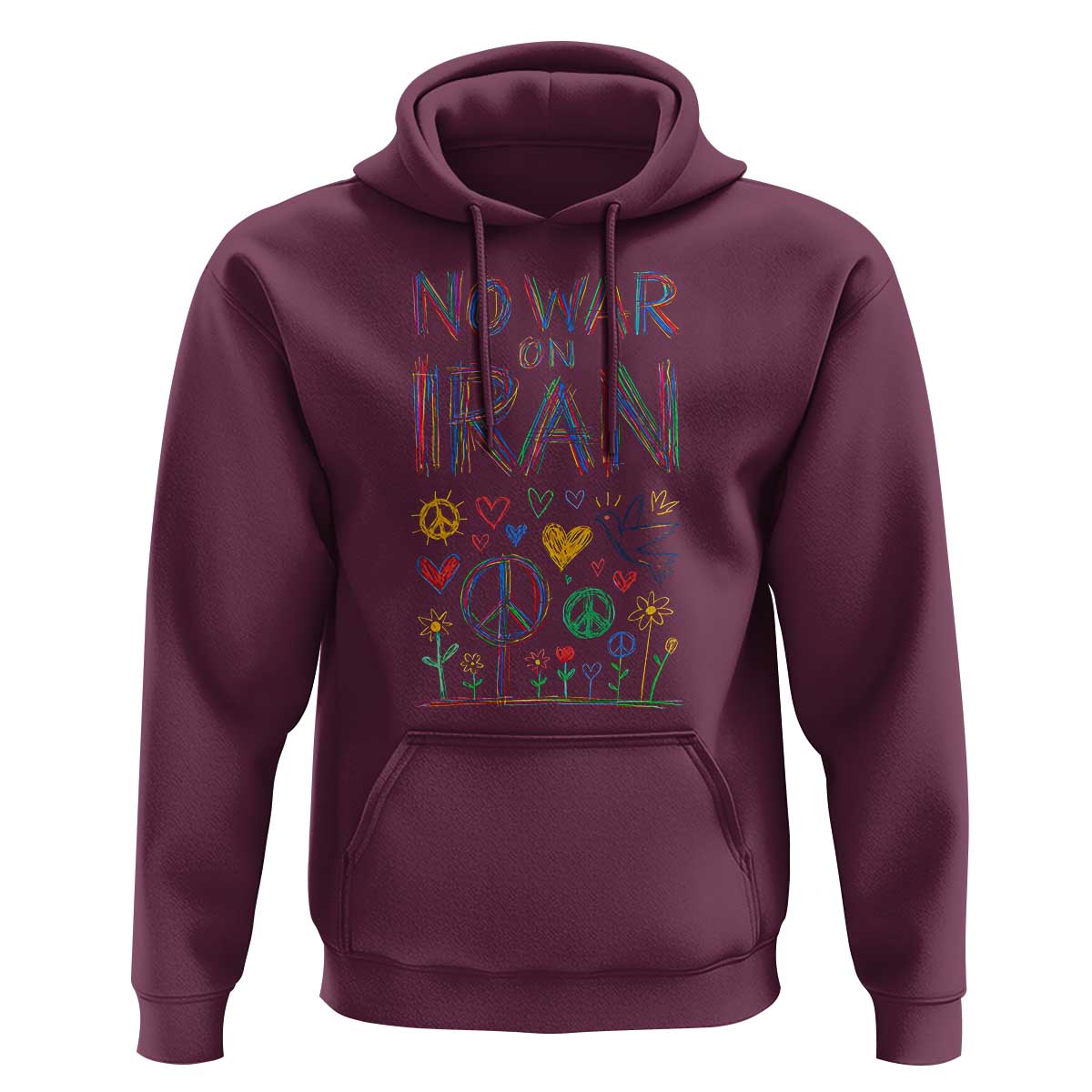 No War On Iran Colorful Peace Graphic Hoodie Retro Anti War Protest