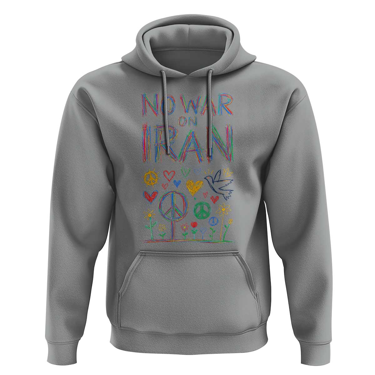No War On Iran Colorful Peace Graphic Hoodie Retro Anti War Protest