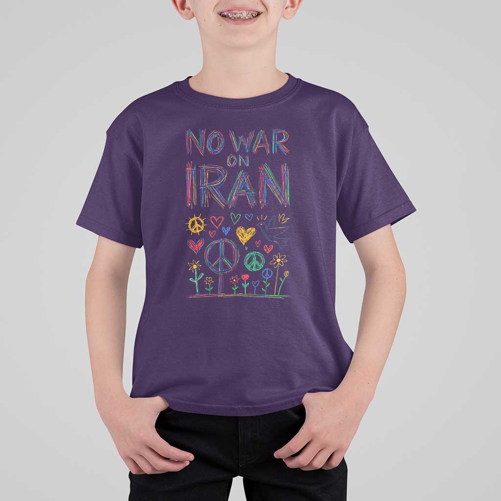 No War On Iran Colorful Peace Graphic T Shirt For Kid Retro Anti War Protest