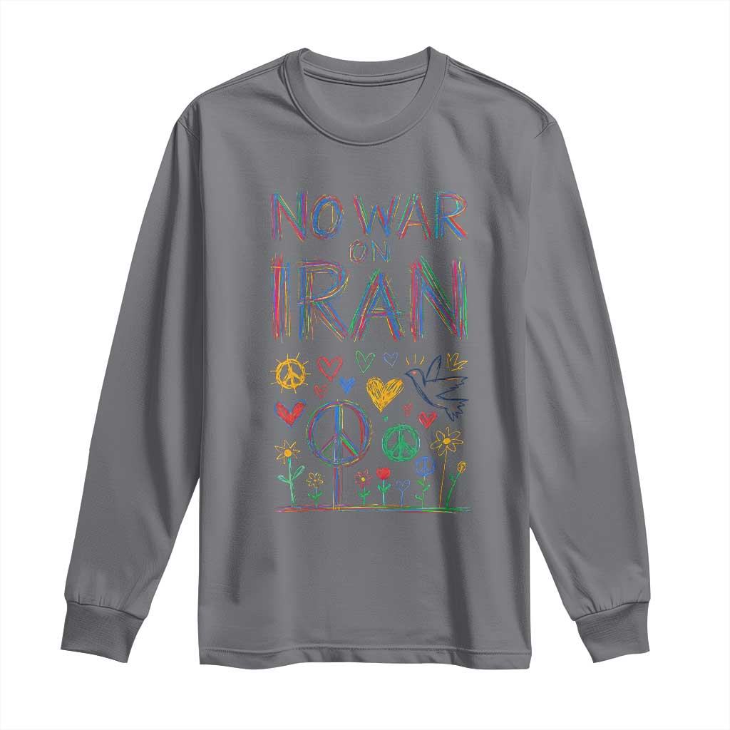 No War On Iran Colorful Peace Graphic Long Sleeve Shirt Retro Anti War Protest