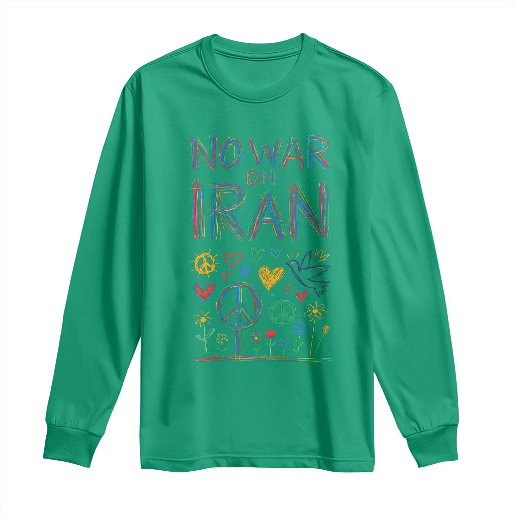 No War On Iran Colorful Peace Graphic Long Sleeve Shirt Retro Anti War Protest