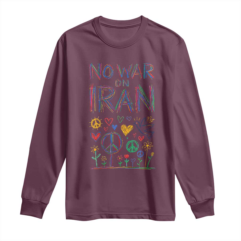 No War On Iran Colorful Peace Graphic Long Sleeve Shirt Retro Anti War Protest