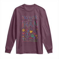 No War On Iran Colorful Peace Graphic Long Sleeve Shirt Retro Anti War Protest