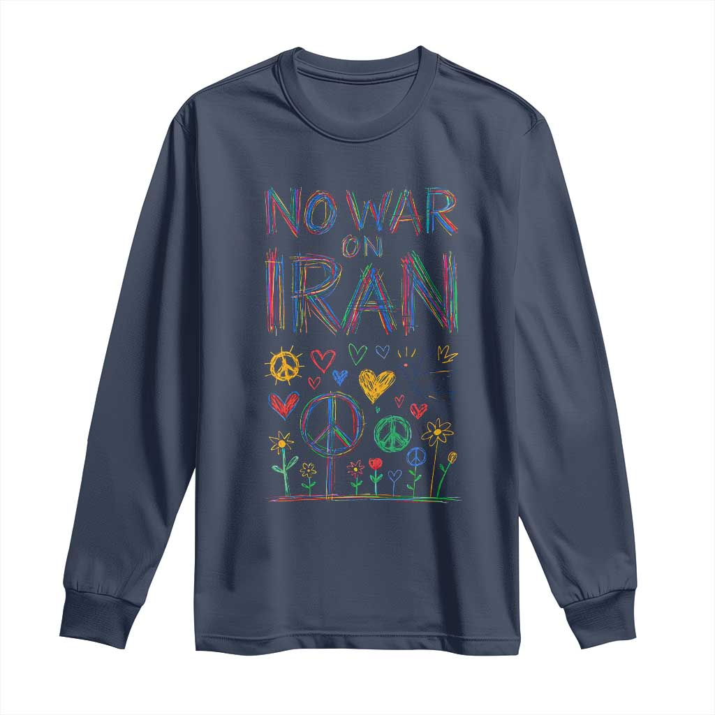No War On Iran Colorful Peace Graphic Long Sleeve Shirt Retro Anti War Protest