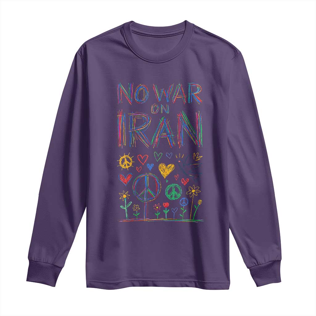 No War On Iran Colorful Peace Graphic Long Sleeve Shirt Retro Anti War Protest