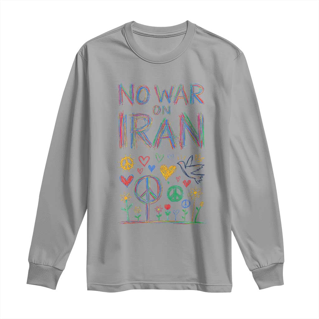 No War On Iran Colorful Peace Graphic Long Sleeve Shirt Retro Anti War Protest