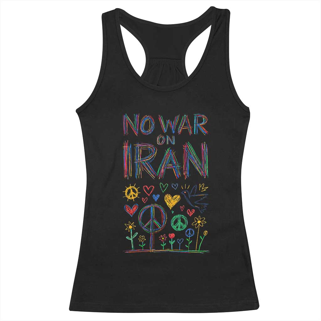 No War On Iran Colorful Peace Graphic Racerback Tank Top Retro Anti War Protest