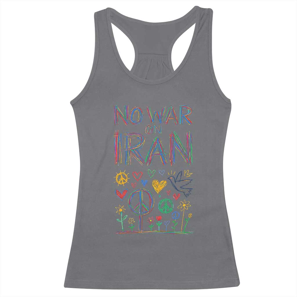 No War On Iran Colorful Peace Graphic Racerback Tank Top Retro Anti War Protest