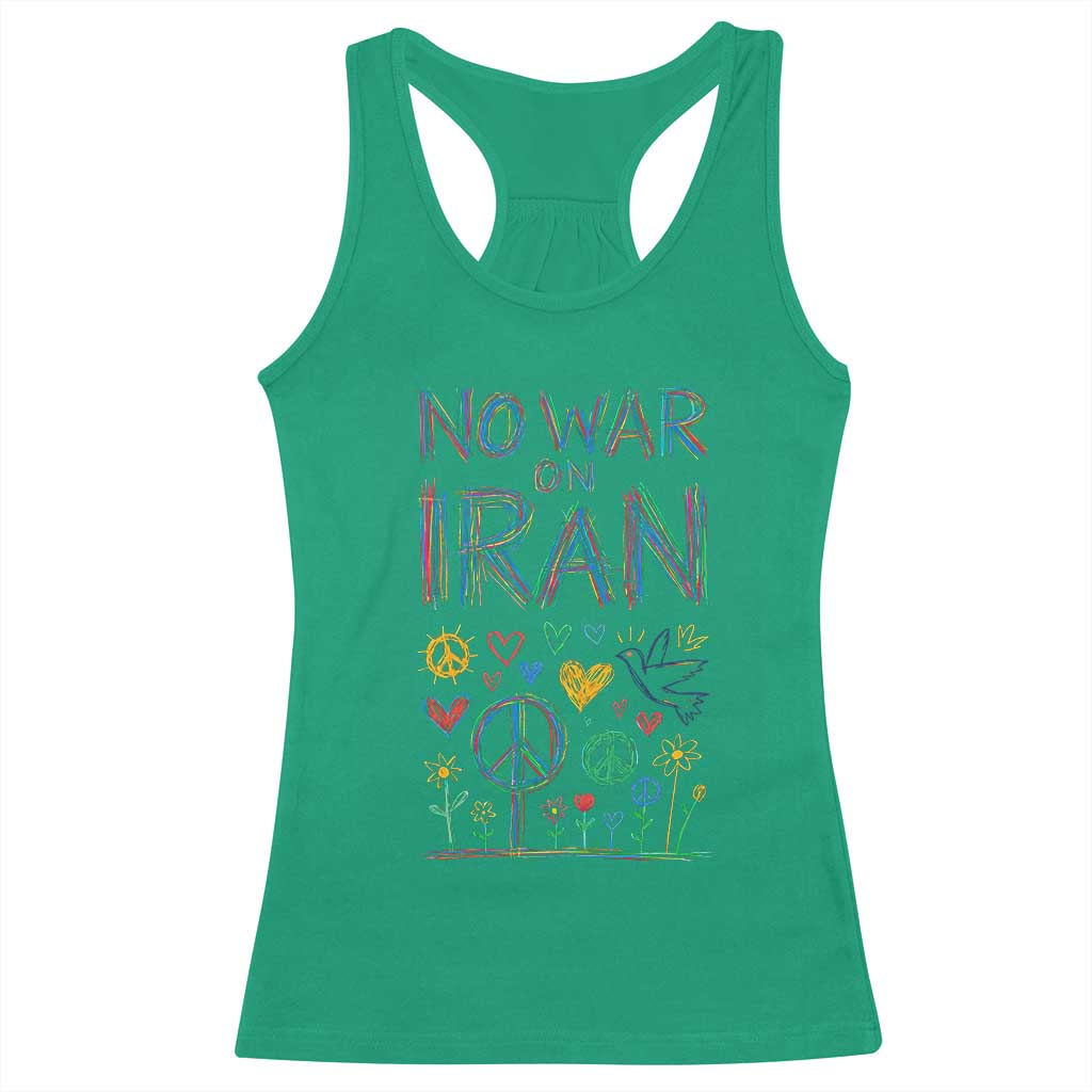 No War On Iran Colorful Peace Graphic Racerback Tank Top Retro Anti War Protest