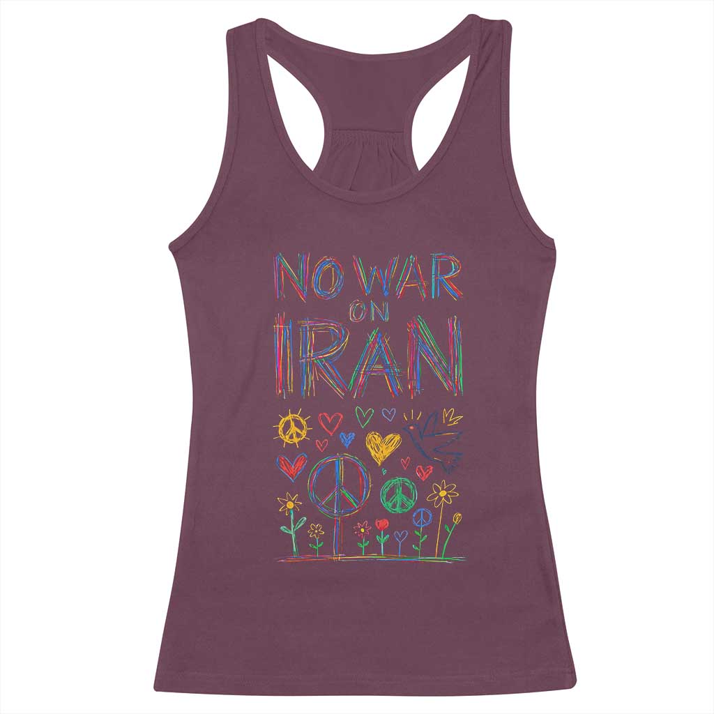 No War On Iran Colorful Peace Graphic Racerback Tank Top Retro Anti War Protest