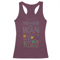 No War On Iran Colorful Peace Graphic Racerback Tank Top Retro Anti War Protest