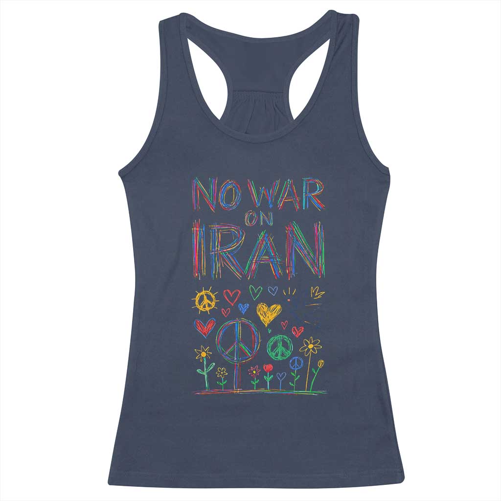 No War On Iran Colorful Peace Graphic Racerback Tank Top Retro Anti War Protest