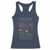 No War On Iran Colorful Peace Graphic Racerback Tank Top Retro Anti War Protest