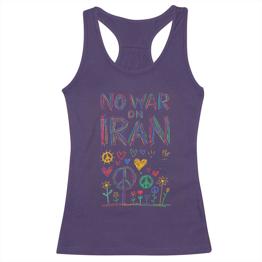 No War On Iran Colorful Peace Graphic Racerback Tank Top Retro Anti War Protest