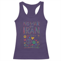 No War On Iran Colorful Peace Graphic Racerback Tank Top Retro Anti War Protest