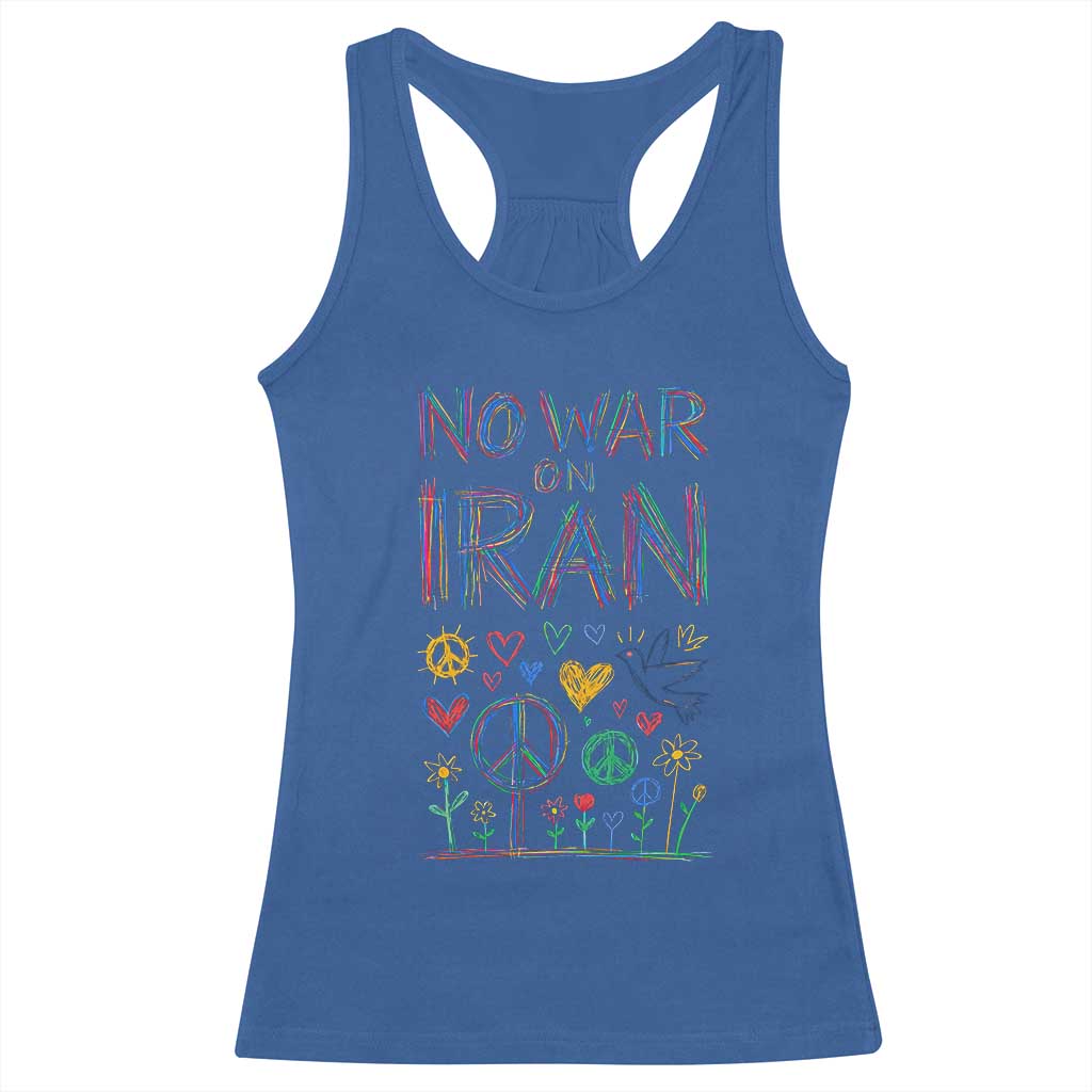 No War On Iran Colorful Peace Graphic Racerback Tank Top Retro Anti War Protest