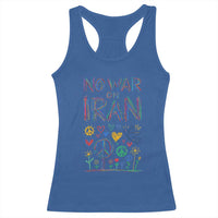 No War On Iran Colorful Peace Graphic Racerback Tank Top Retro Anti War Protest