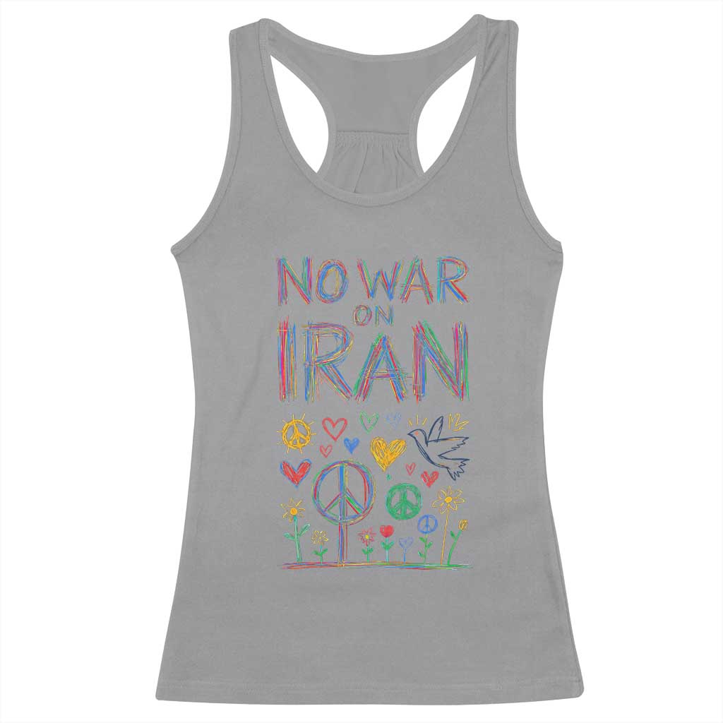 No War On Iran Colorful Peace Graphic Racerback Tank Top Retro Anti War Protest