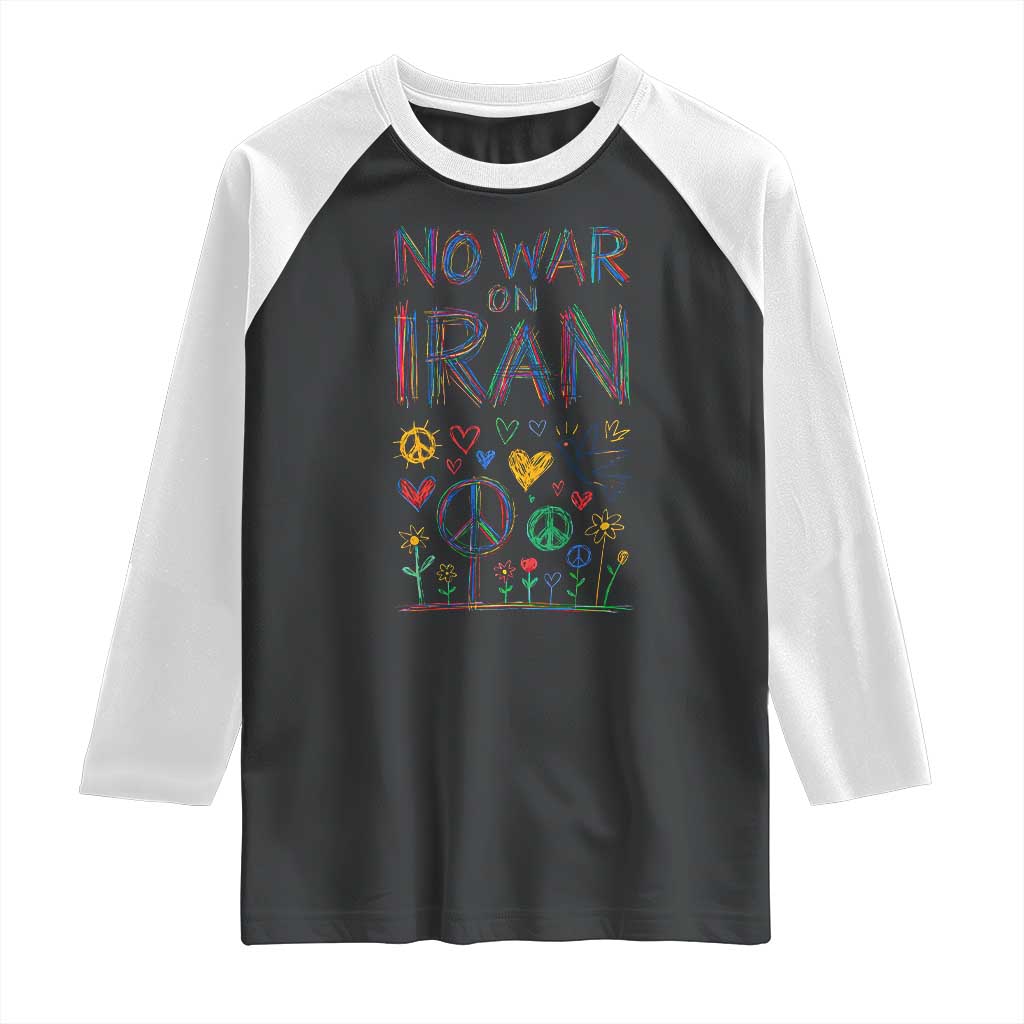 No War On Iran Colorful Peace Graphic Raglan Shirt Retro Anti War Protest