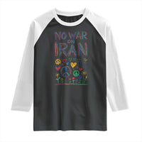 No War On Iran Colorful Peace Graphic Raglan Shirt Retro Anti War Protest