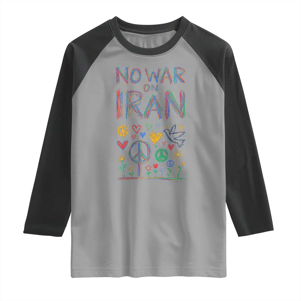 No War On Iran Colorful Peace Graphic Raglan Shirt Retro Anti War Protest