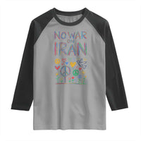 No War On Iran Colorful Peace Graphic Raglan Shirt Retro Anti War Protest