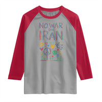No War On Iran Colorful Peace Graphic Raglan Shirt Retro Anti War Protest