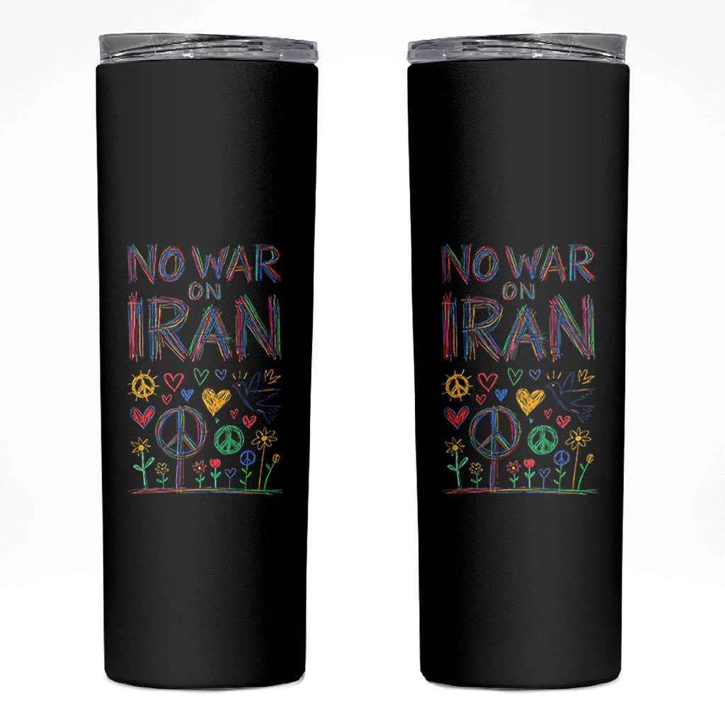 No War On Iran Colorful Peace Graphic Skinny Tumbler Retro Anti War Protest