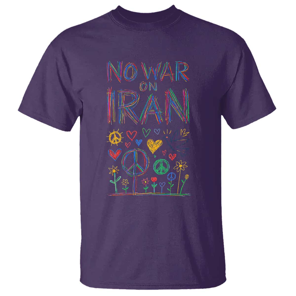 No War On Iran Colorful Peace Graphic T Shirt Retro Anti War Protest