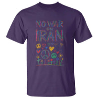 No War On Iran Colorful Peace Graphic T Shirt Retro Anti War Protest