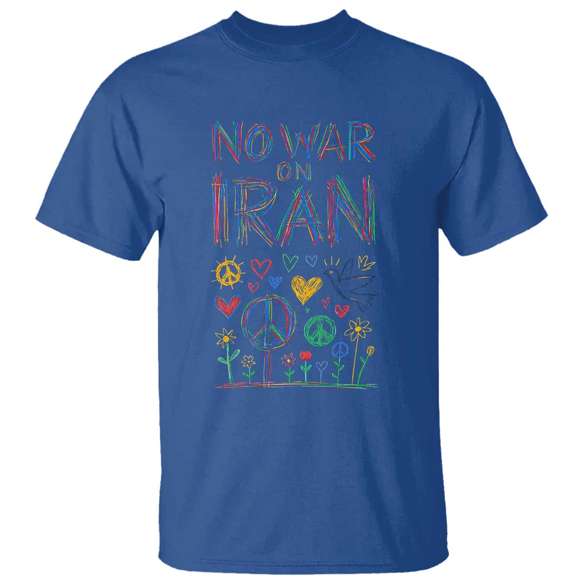 No War On Iran Colorful Peace Graphic T Shirt Retro Anti War Protest
