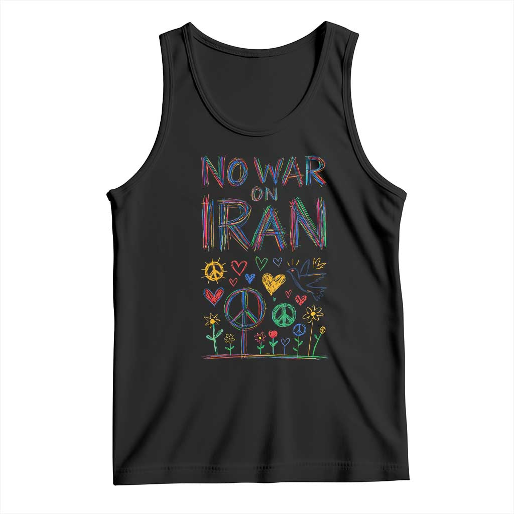 No War On Iran Colorful Peace Graphic Tank Top Retro Anti War Protest