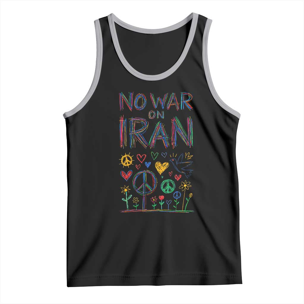 No War On Iran Colorful Peace Graphic Tank Top Retro Anti War Protest