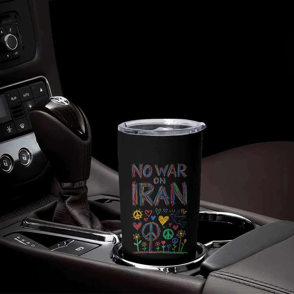 No War On Iran Colorful Peace Graphic Tumbler Cup Retro Anti War Protest