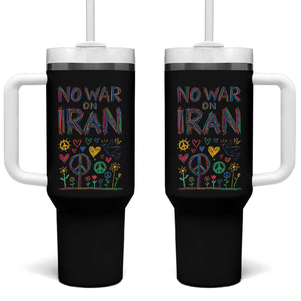 No War On Iran Colorful Peace Graphic Tumbler With Handle Retro Anti War Protest