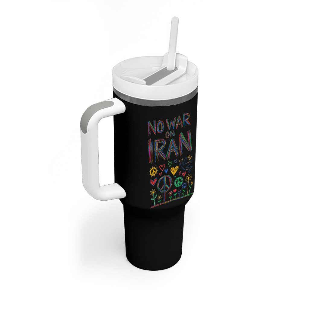 No War On Iran Colorful Peace Graphic Tumbler With Handle Retro Anti War Protest