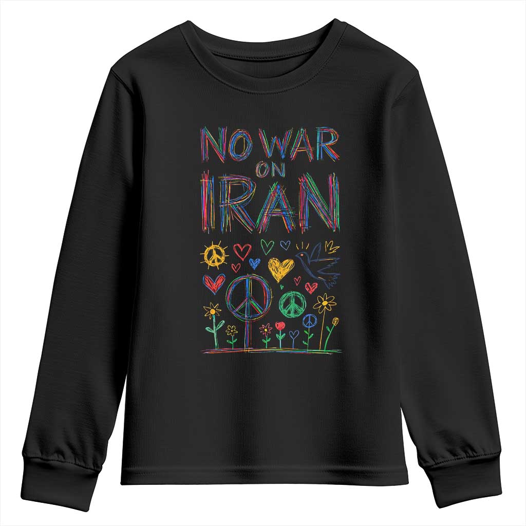 No War On Iran Colorful Peace Graphic Youth Sweatshirt Retro Anti War Protest