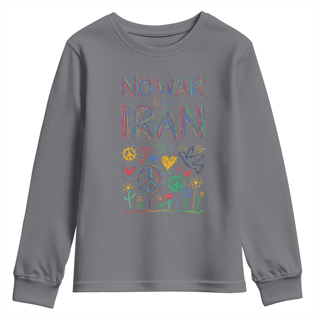 No War On Iran Colorful Peace Graphic Youth Sweatshirt Retro Anti War Protest