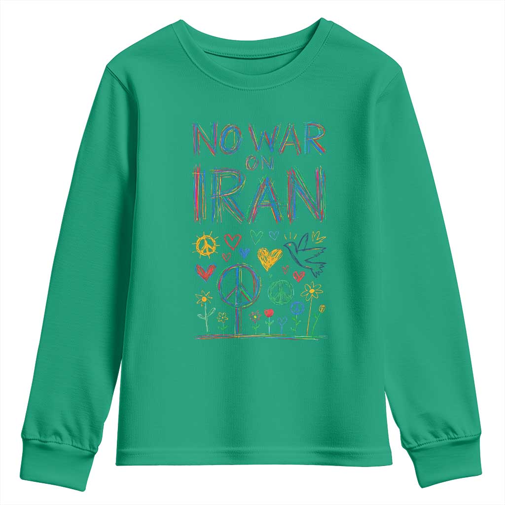 No War On Iran Colorful Peace Graphic Youth Sweatshirt Retro Anti War Protest
