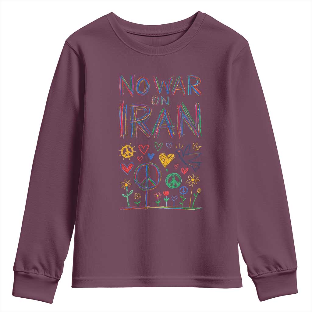 No War On Iran Colorful Peace Graphic Youth Sweatshirt Retro Anti War Protest