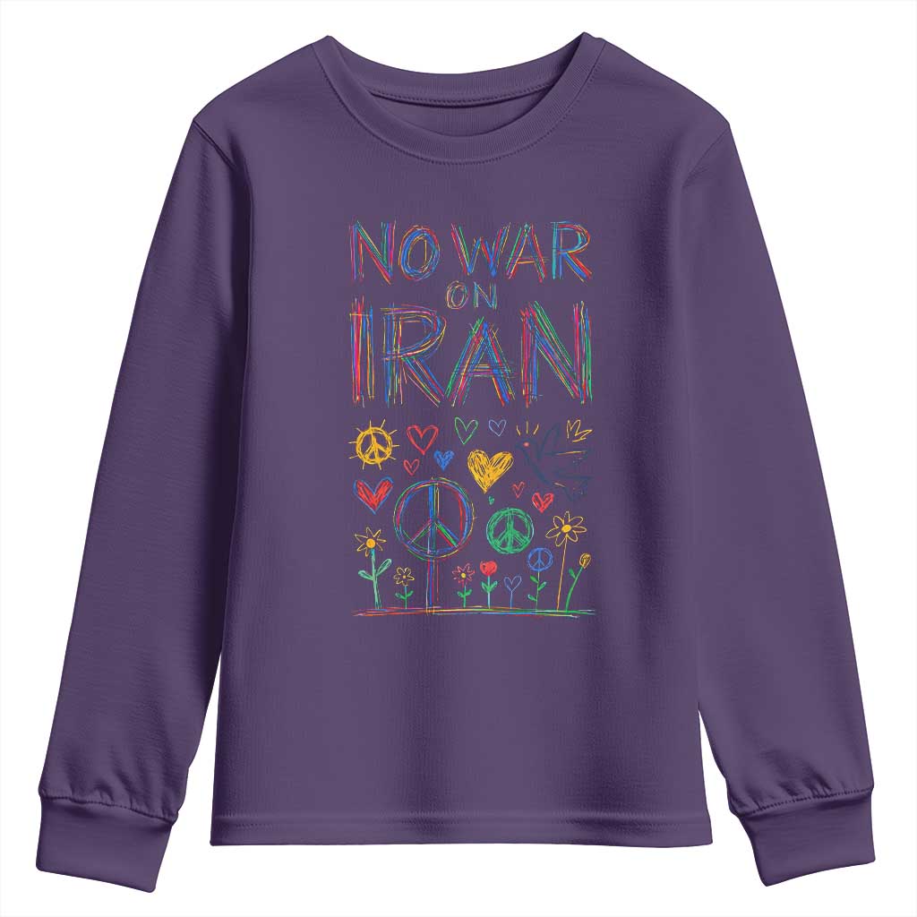 No War On Iran Colorful Peace Graphic Youth Sweatshirt Retro Anti War Protest