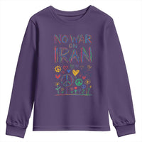 No War On Iran Colorful Peace Graphic Youth Sweatshirt Retro Anti War Protest