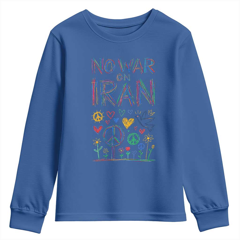 No War On Iran Colorful Peace Graphic Youth Sweatshirt Retro Anti War Protest